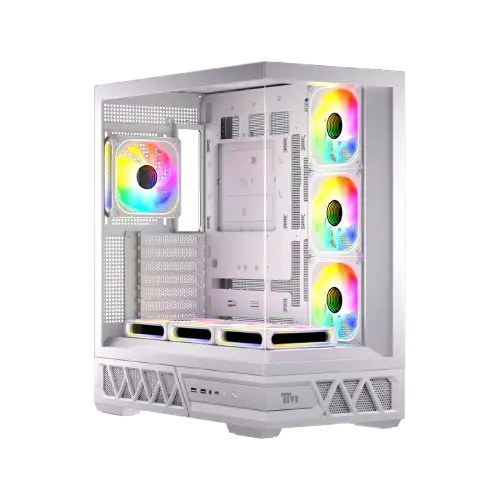 Twisted Minds Dominator Mid Tower Gaming Case, ATX PC Case, White TM-DOMINATOR-W(7ARGB Fans Included)
