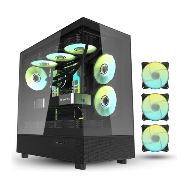 DarkFlash DPX90 ATX Mid Tower Front Side & Left Side Tempered Glass Panel Case With 3 Fan RGB - Black PC Case