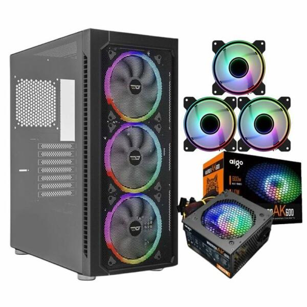 DarkFlash GALE DF140 E-ATX Full Tower Case + 600W PSU + ARGB Fan Bundle - Black