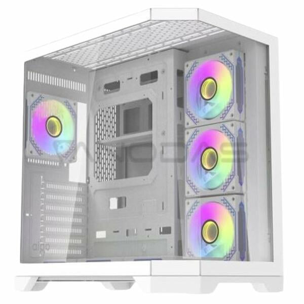 DarkFlash Aigo FT418 Pro Mid Tower Two Panel Front & Left Side Tempered Glass Case With 7 RGB Fans - White