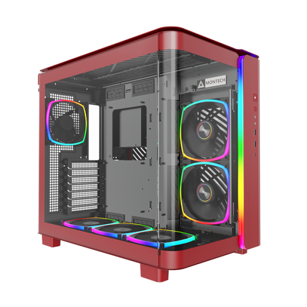 Montech King 95 Pro White Mid Tower PC Case, 6-Fans RGB, RED