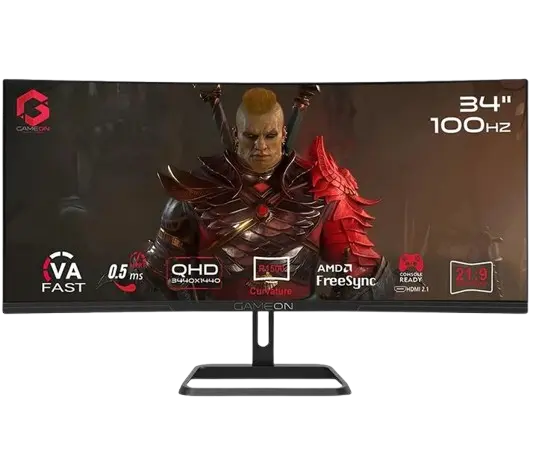 GAMEON GOC34WQHD100VA Spectra Pro Series 34" WQHD, 100Hz, MPRT 0.5ms, HDMI 2.1, Fast VA Panel Curved Gaming Monitor 1500R 21:9 (Supports PS5) - Black