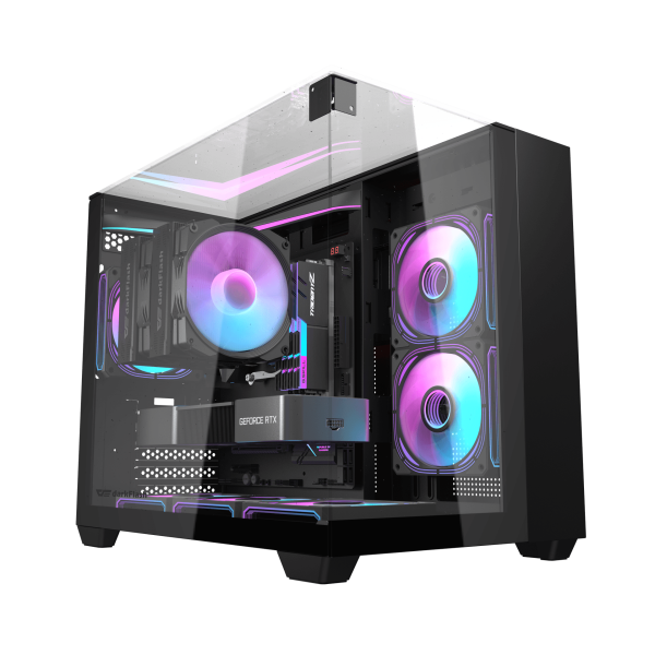 DarkFlash TH285M ATX Mid Tower Front Side & Left Side Tempered Glass Panel Case With [3x1] Fan RGB With RGB - BLACK PC Case