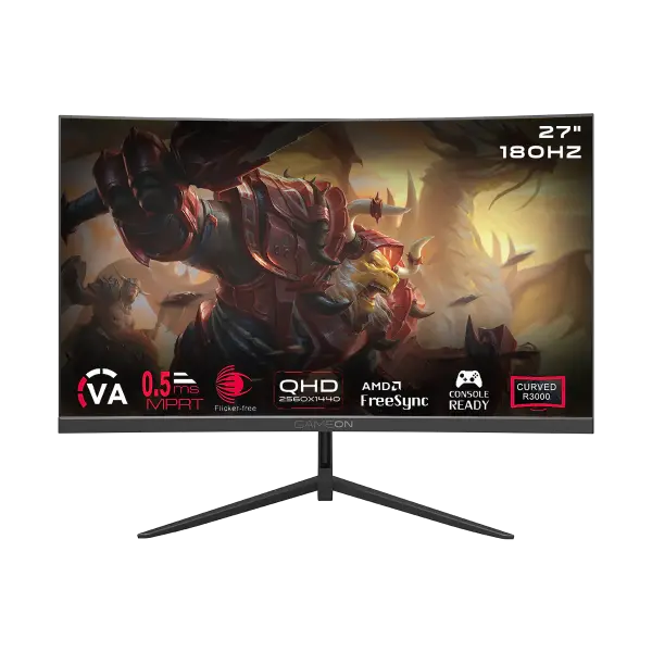 GAMEON GOC27Q180VA 27" QHD, 180 Hz, MPRT 0.5 Ms, HDMI 2.1, VA Panel Curved Gaming Monitor