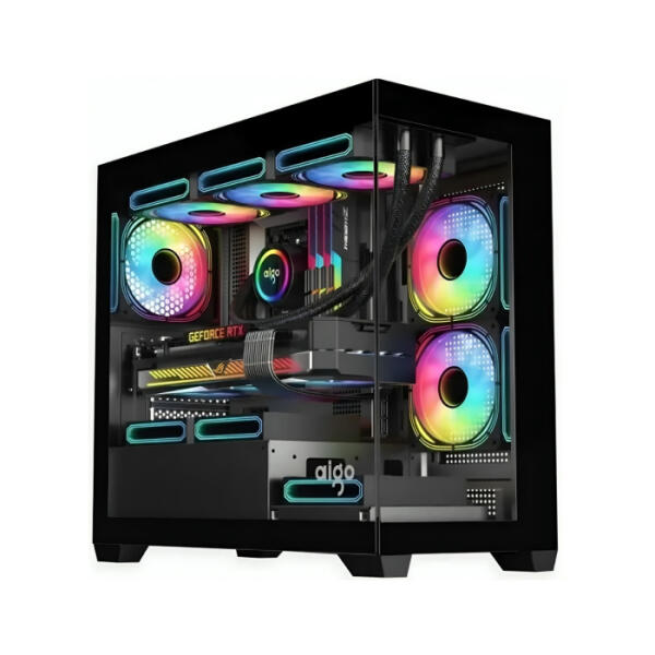 DarkFlash Aigo C218M Micro ATX Tower Tower Two Panel Front & Left Side Tempered Glass Case With 3 RGB Fans - Black