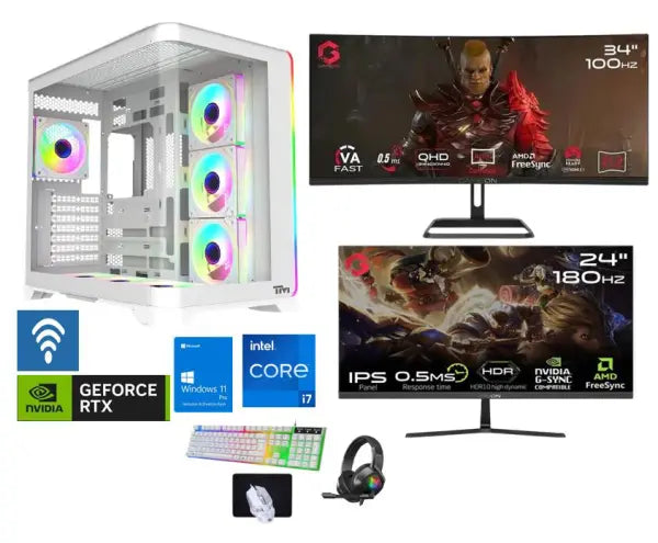 SHADOW I7-14th RTX 5070 Gaming PC With Two Monitors + Mouse & Headset