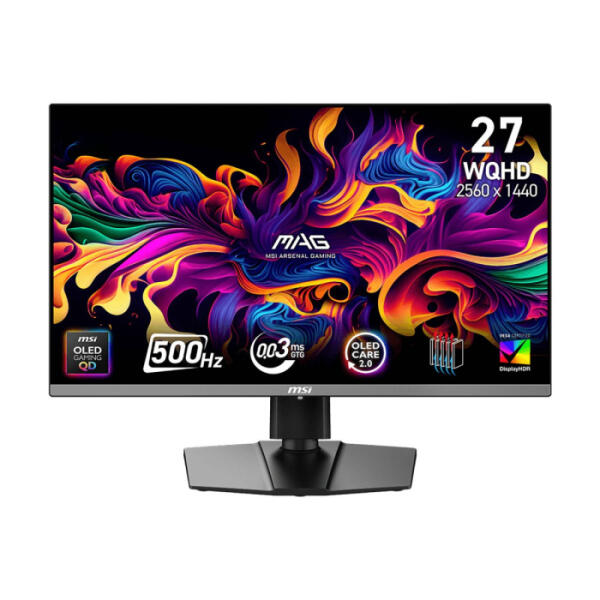 MSI MAG 272QP QD-OLED X50 Gaming Monitor, 27" QD-OLED Display, WQHD Resolution, 500Hz Refresh Rate, 0.03ms (GtG) Response Time, AMD FreeSync Premium Pro, Black