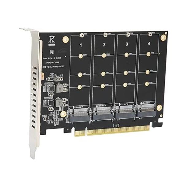 مجموعة ألعاب M.2 PCIE Adapter Card, 4 منافذ M.2 NVMe SSD إلى PCIE X16 M Key Hard Drive Converter Reader Expansion Card PC Internal Expansion Card Pcie Nvme Adapter12Q`Q