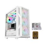 GameOn Trident IV-A PowerForge Series Mid Tower Gaming Case With 750W Power Supply Pre-Installed (4 ARGB Fans Included) - White