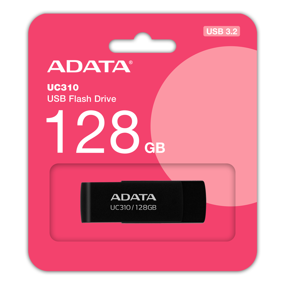 01-official-retail-carton-and-drive-128gb-black ADATA UC310 128GB USB 3.2 Gen1 USB Flash Drive - BLACK - الصورة 1
