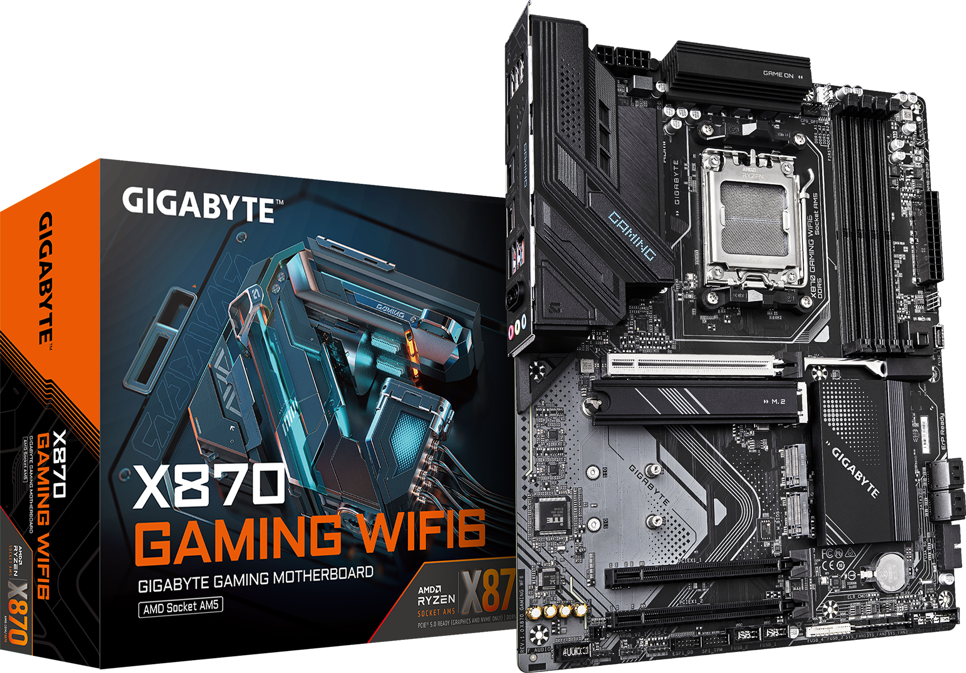 x870-gaming-wifi6-01 Gigabyte X870 GAMING WIFI6 DDR5 AM5 ATX Motherboard - Black - الصورة 1