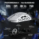 ⁦Attack Shark R5 Ultra Carbon Fiber Tri-Mode Wireless (BT/2.4G Wireless/Wired) 8K PAW3950MAX Gaming Mouse - White⁩ - الصورة ⁦5⁩