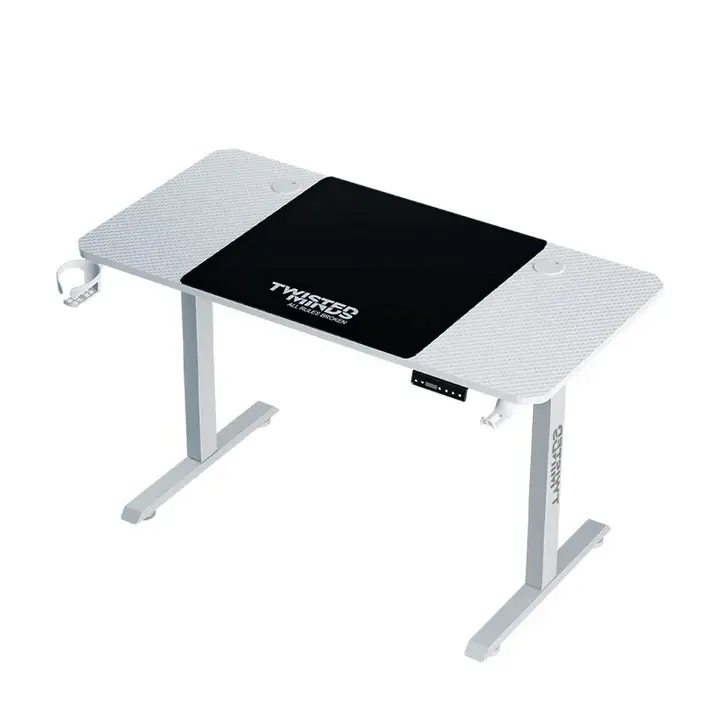 117869536286a82bf9c835810_99062290_c_ffffff-08090d-080c10.webp Twisted Minds Paradox Adjustable Gaming Desk, 120x60 cm, with Cup Shelf, Headphone Hook, Mousepad-WHITE - الصورة 1