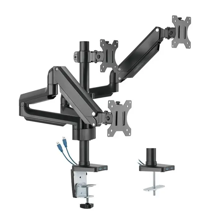217859508466a73727e4efae4_37711134_c_ffffff-fefefe-fdfdfd.webp Twisted Minds Premium Triple Monitor Arm, Stand And Mount For Gaming And Office Use 17" - 27" Up To 7 kg With USB Ports - Black - الصورة 1