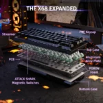 ⁦ATTACK SHARK X68 PRO HE Wireless Rapid Trigger Gaming Keyboard with Adjustable Actuation BLACK⁩ - الصورة ⁦2⁩